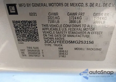 2021 Chevrolet Silverado 1500 4Wd Short Bed Rst из США, поврежденный, VIN 3GCUYEED5MG253156